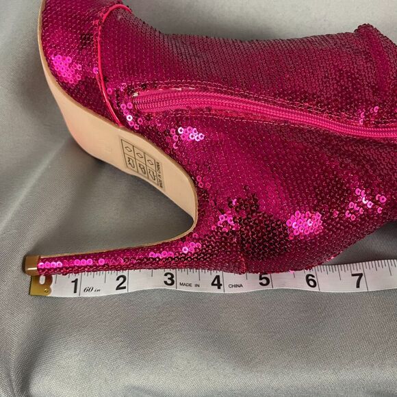 Womens Knee High Boots 6 Metallic Pink Sequin Pointed Toe Stiletto Heel Side Zip - Picture 8 of 11